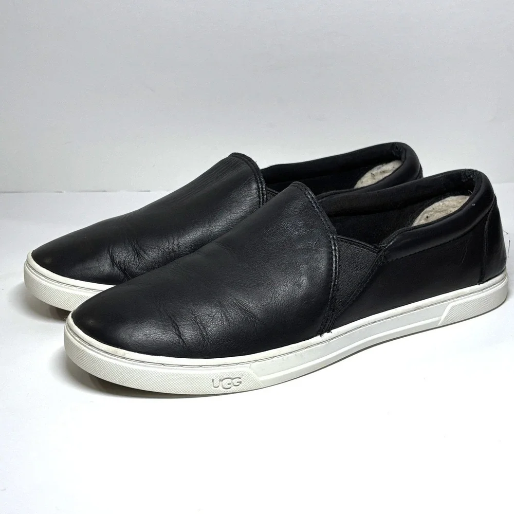 UGG Black Women's 9 Kitlyn Leather Slip On Sneakers Shoes Cozy‎ Lined